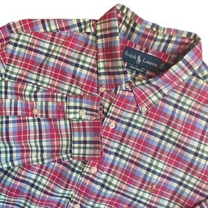 Ralph Lauren Custom Fit Plaid Button Down Shirt Mens Large‎ Long Sleeve